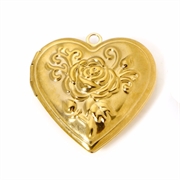 Medaljon - billedramme. Hjerte med rose. PVD/ION 14k forgyldt. 29 mm